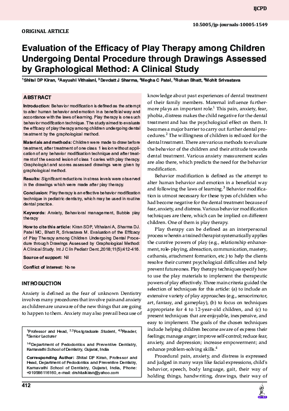 (PDF) Evaluation of the Efficacy of Play Therapy among Children ...