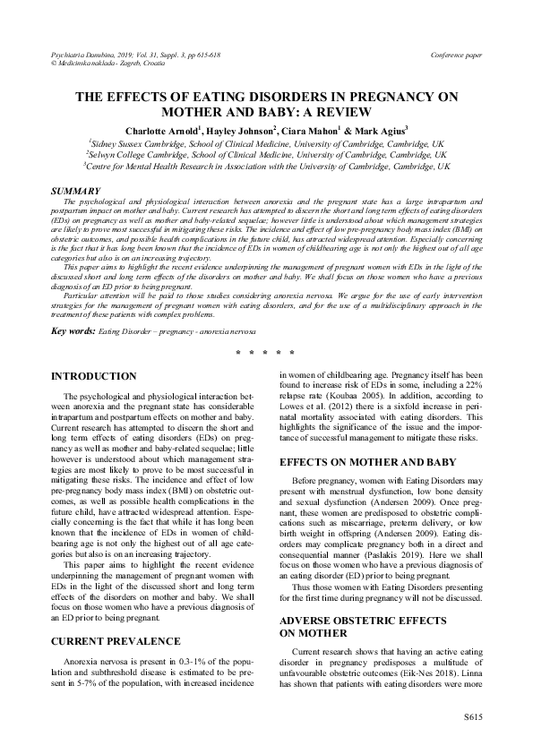 (PDF) The effects of eating disorders in pregnancy on mother and baby ...
