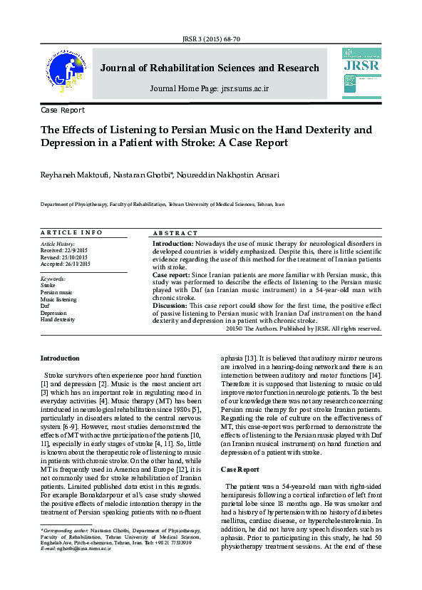 (PDF) The Effects of Listening to Persian Music on the Hand Dexterity ...