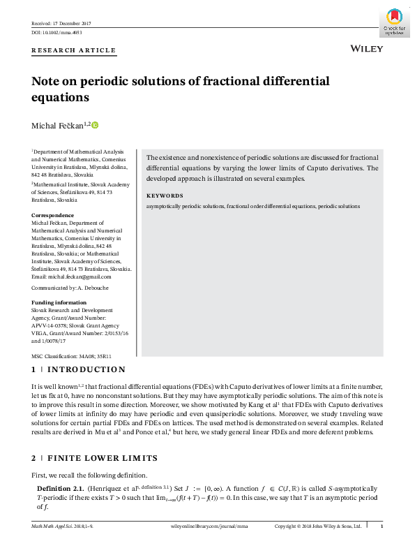 (PDF) Note on periodic solutions of fractional differential equations