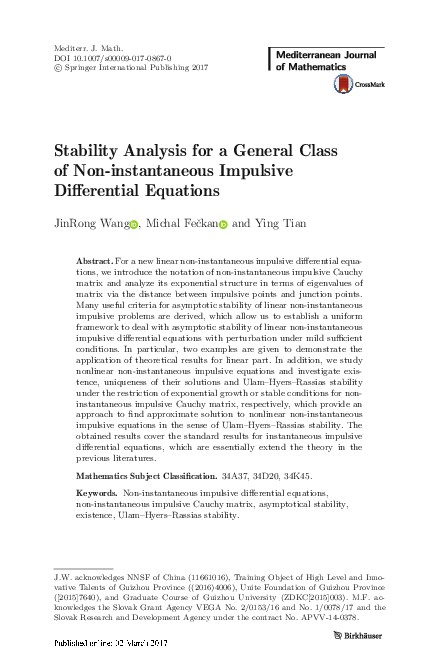 (PDF) Stability Analysis for a General Class of Non-instantaneous ...