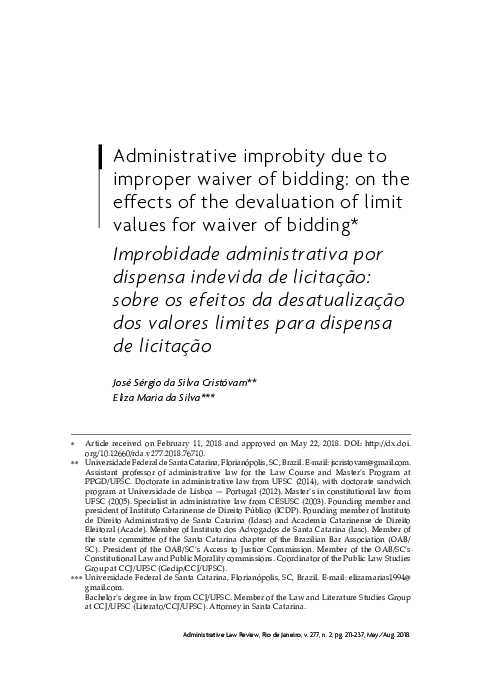 (PDF) Improbidade administrativa por dispensa indevida de licitação ...