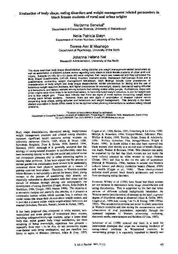 (PDF) Evaluation of Body Shape, Eating Disorders and Weight Management ...