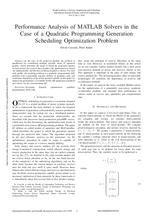 (PDF) Performance Analysis of MATLAB Solvers in the Case of a Quadratic ...