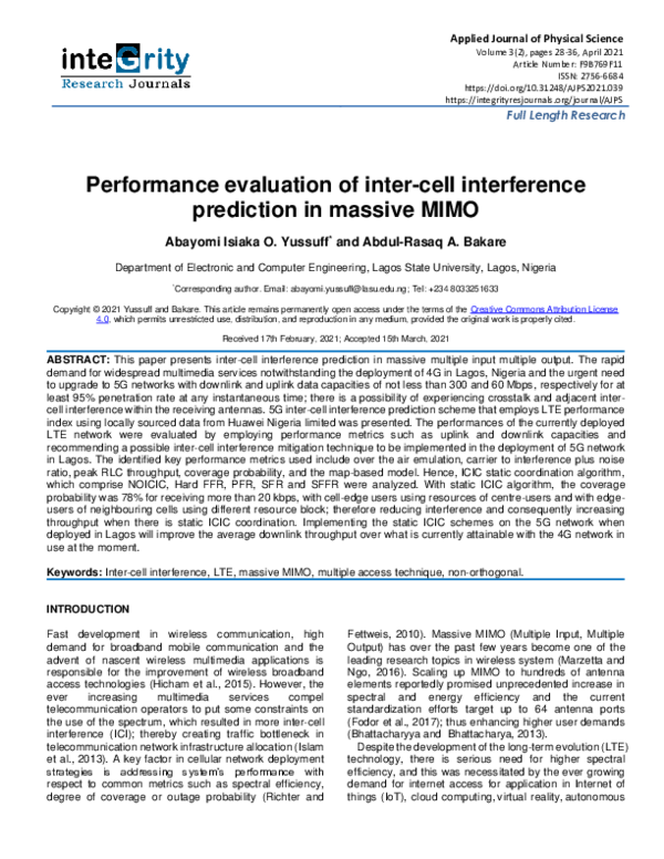 (PDF) Performance evaluation of inter-cell interference prediction in ...
