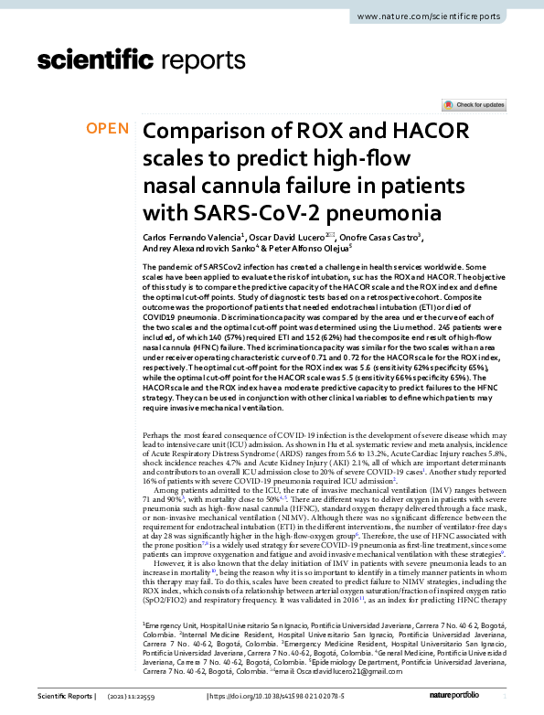 (PDF) Comparison of ROX and HACOR scales to predict high-flow nasal ...