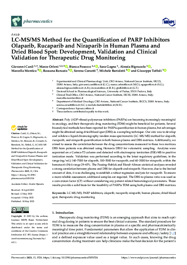 (PDF) LC-MS/MS Method for the Quantification of PARP Inhibitors ...
