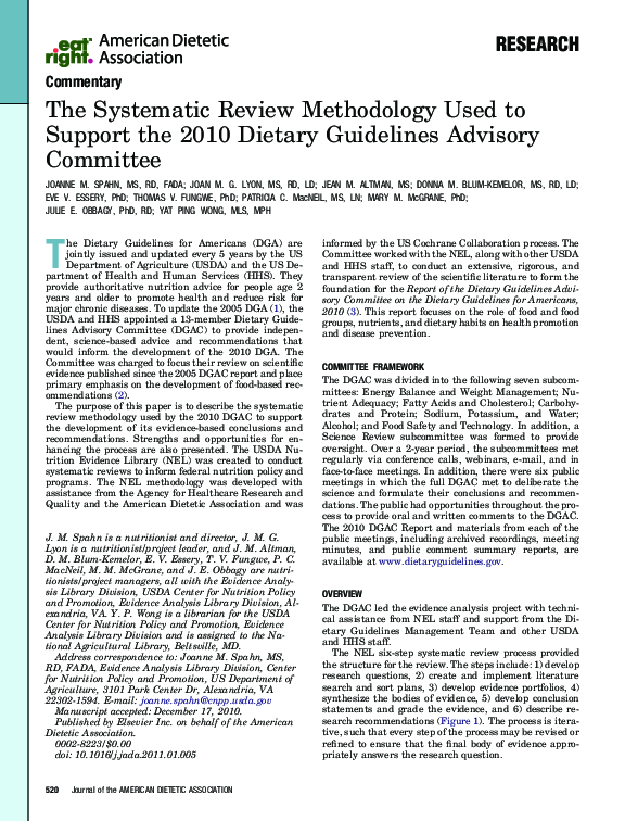 (PDF) The Systematic Review Methodology Used to Support the 2010 ...