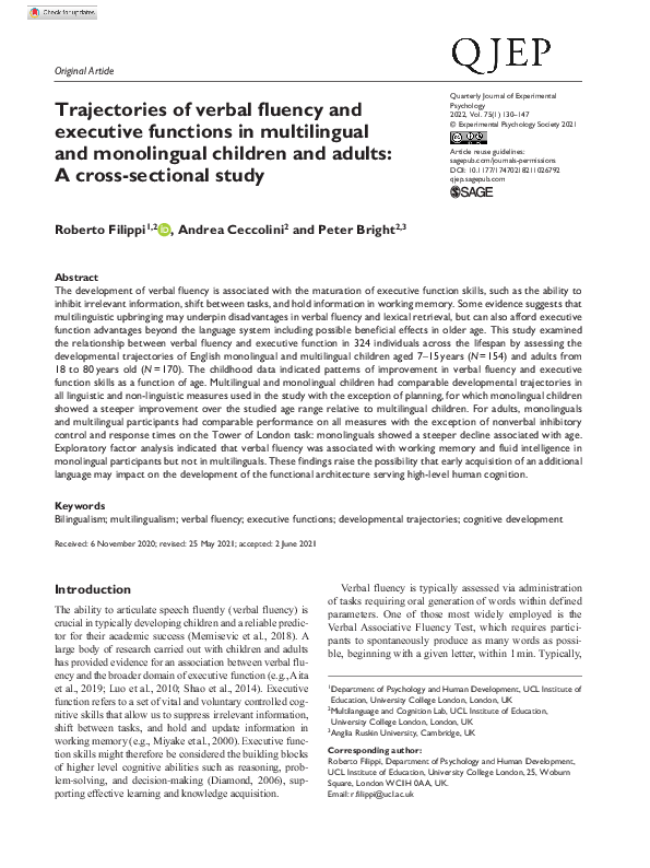 (PDF) Trajectories of verbal fluency and executive functions in ...