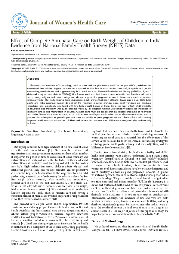 (PDF) Effect of Complete Antenatal Care on Birth Weight of Children in ...