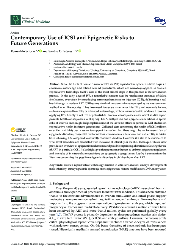 (PDF) Contemporary Use of ICSI and Epigenetic Risks to Future Generations