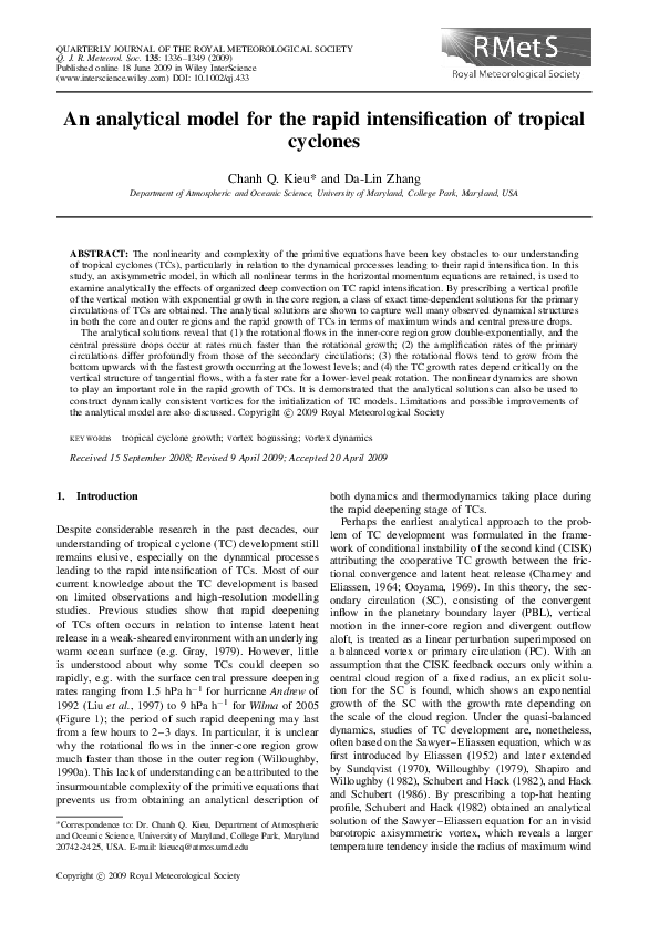 (PDF) An analytical model for the rapid intensification of tropical ...