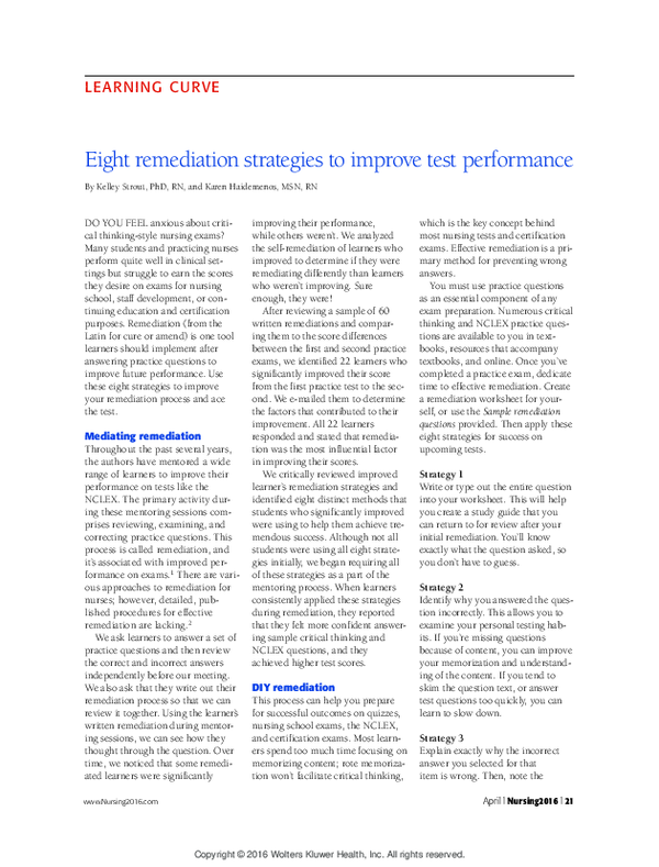 (PDF) Eight remediation strategies to improve test performance