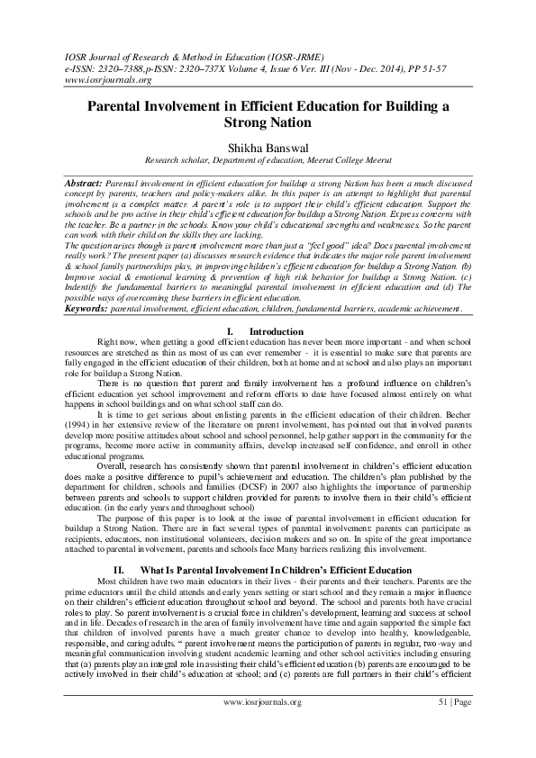 (PDF) II . What Is Parental Involvement In Children ’ s Efficient Education