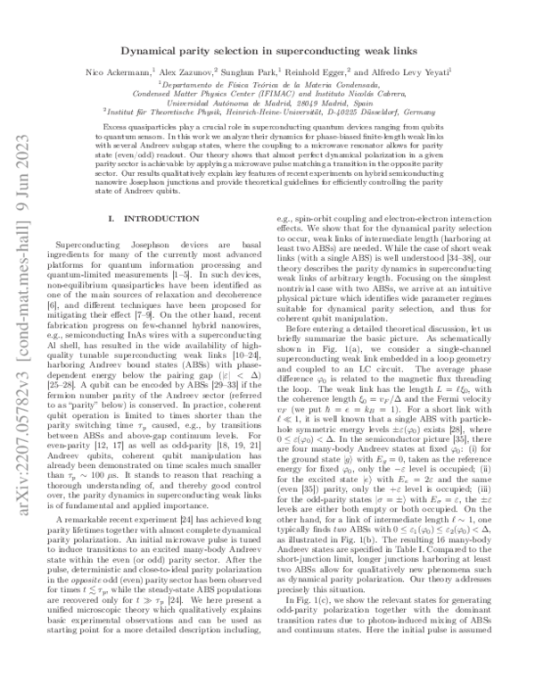Dynamical parity selection in superconducting weak links