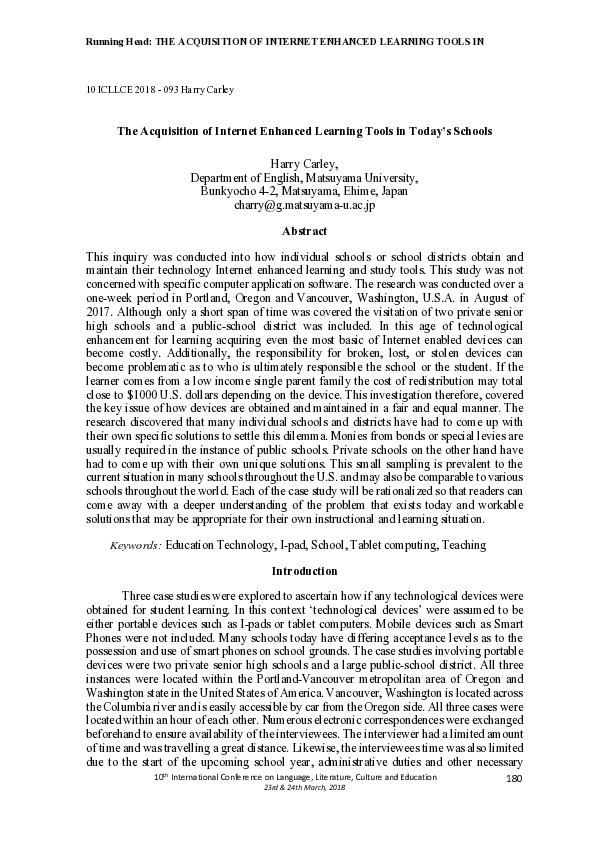 (PDF) The Acquisition of Internet Enhanced Learning Tools in Today’s ...