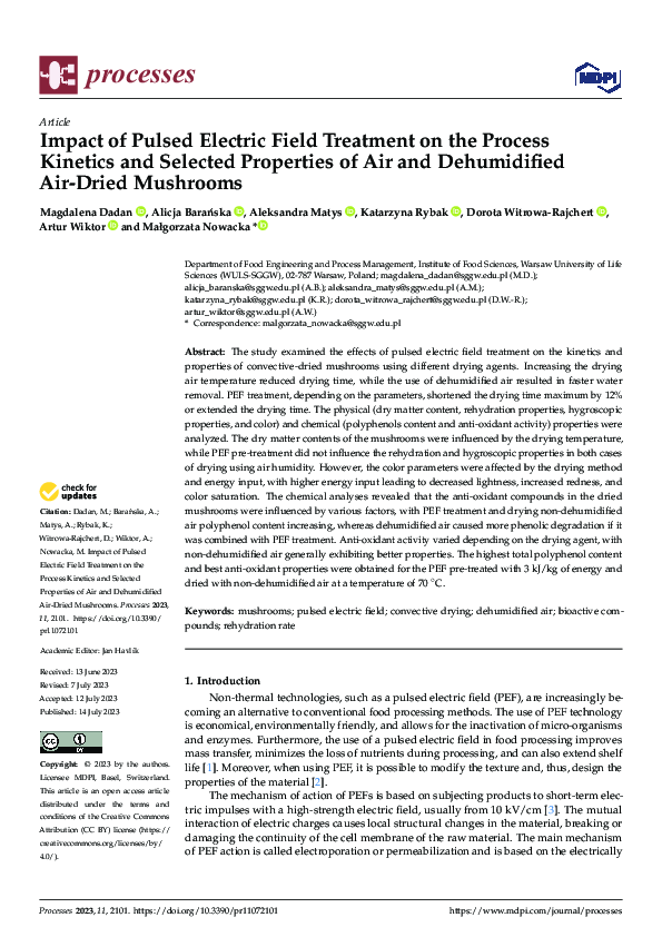 (PDF) Impact of Pulsed Electric Field Treatment on the Process Kinetics ...