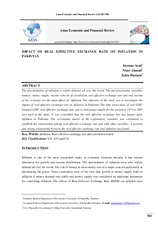 (PDF) Impact of Real Effective Exchange Rate on Inflation in Pakistan