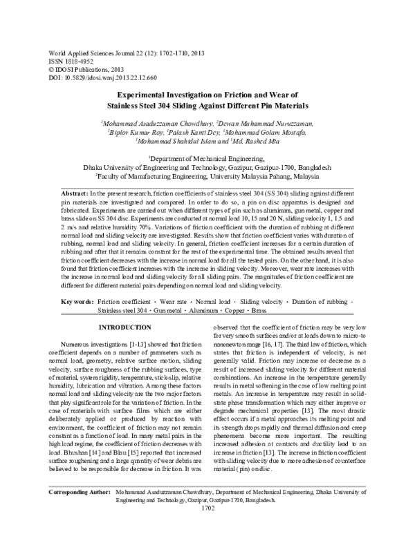 (PDF) Experimental Investigation on Friction and Wear of Stainless ...
