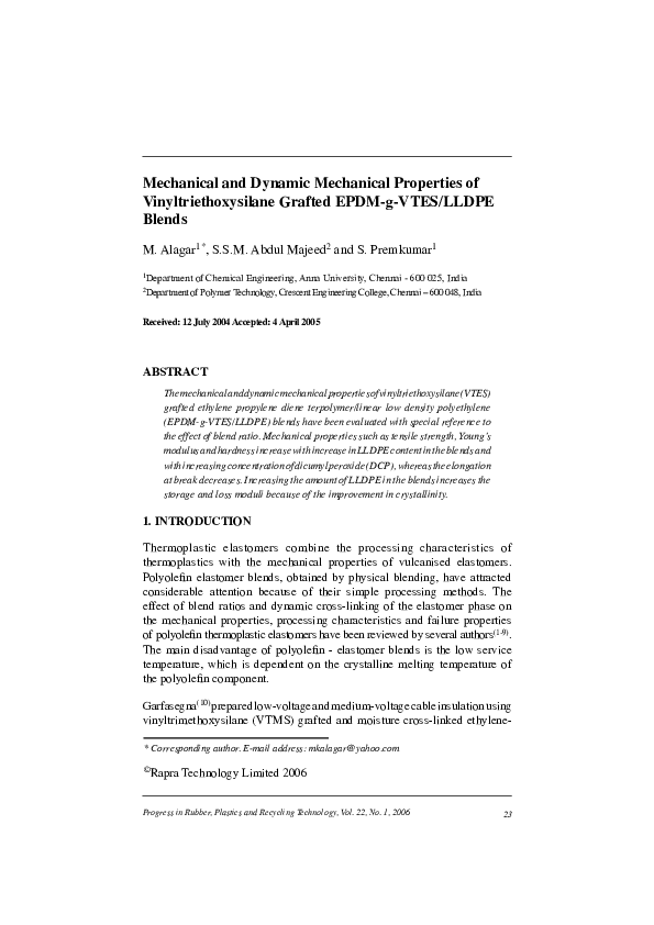 (PDF) Mechanical and dynamic mechanical properties of polyurethane and ...