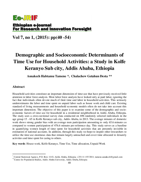 (PDF) Demographic and Socioeconomic Determinants of Time Use for ...