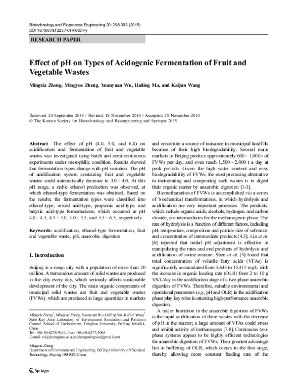 (PDF) Effect of pH on types of acidogenic fermentation of fruit and ...