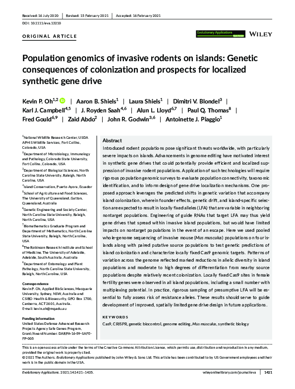(PDF) Population genomics of invasive rodents on islands: Genetic ...