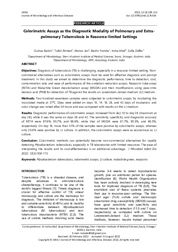 (PDF) Colorimetric Assays as the Diagnostic Modality of Pulmonary and