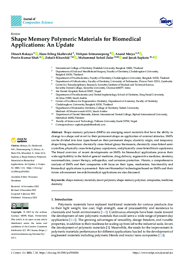 (PDF) Shape Memory Polymeric Materials for Biomedical Applications: An ...
