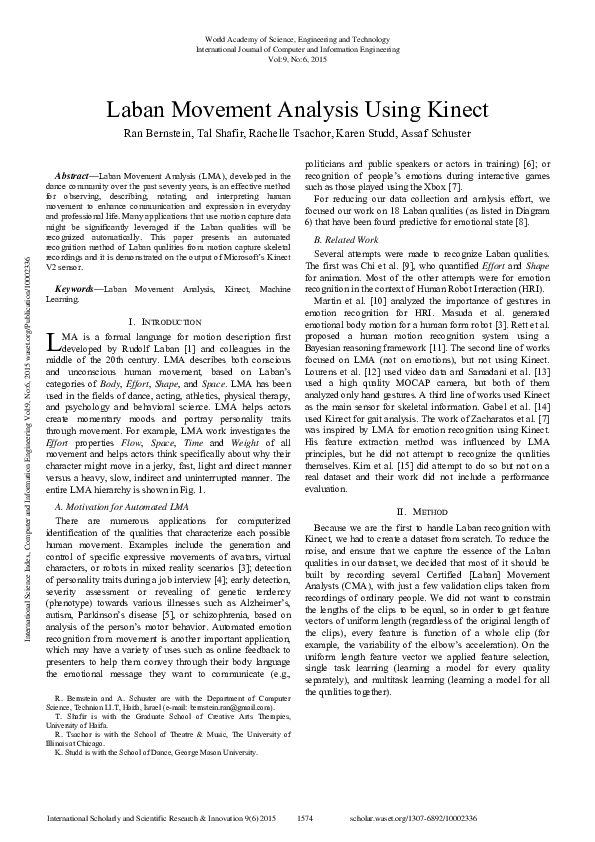 (PDF) Laban Movement Analysis Using Kinect