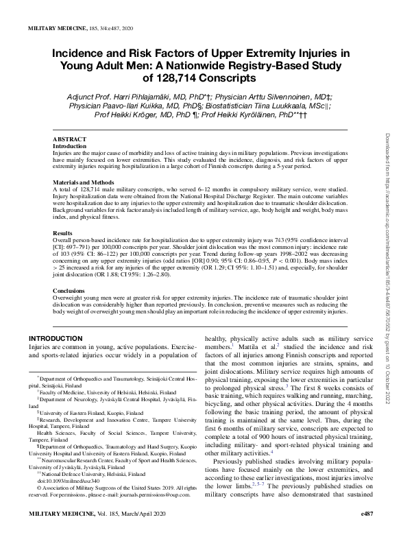 (PDF) Incidence and Risk Factors of Upper Extremity Injuries in Young ...