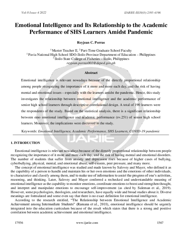 (PDF) Emotional Intelligence and Its Relationship to the Academic ...