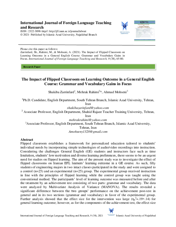 (PDF) The Impact of Flipped Classroom on Learning Outcome in a General ...
