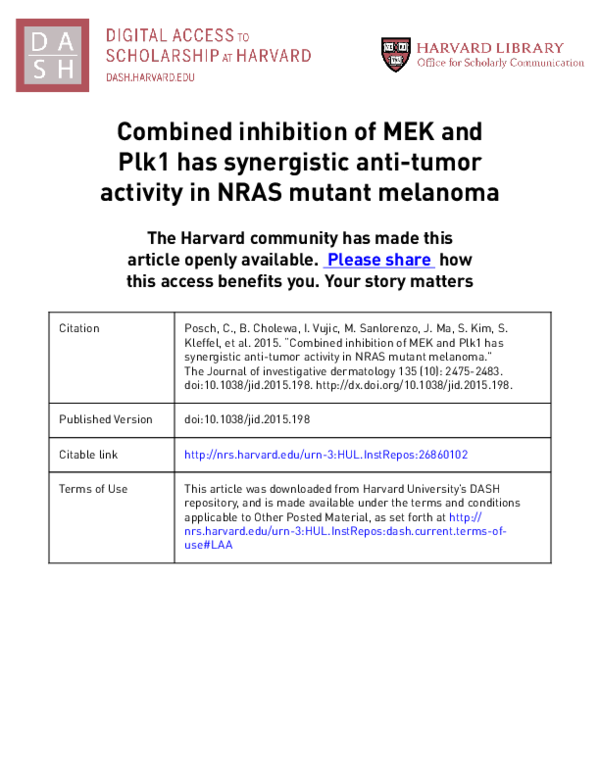(PDF) Combined Inhibition of MEK and Plk1 has Synergistic Anti-Tumor ...
