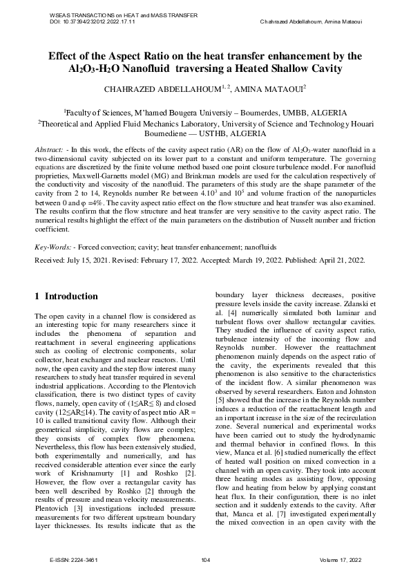 (PDF) Effect of the Aspect Ratio on the heat transfer enhancement by ...