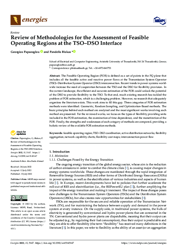 (PDF) Review of Methodologies for the Assessment of Feasible Operating ...
