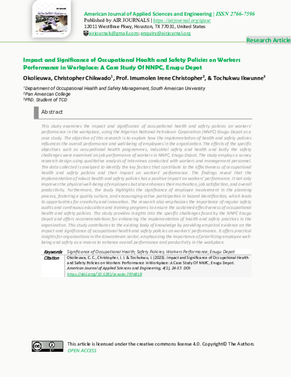 (PDF) Impact and Significance of Occupational Health and Safety ...