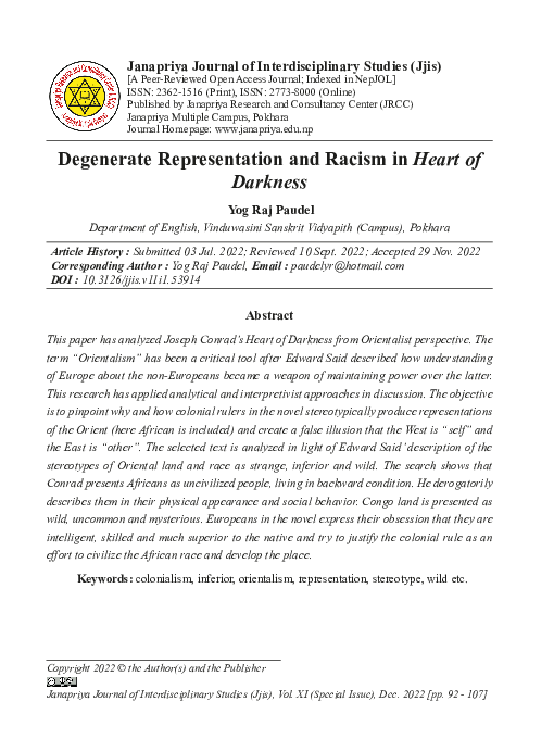 (PDF) Degenerate Representation and Racism in Heart of Darkness