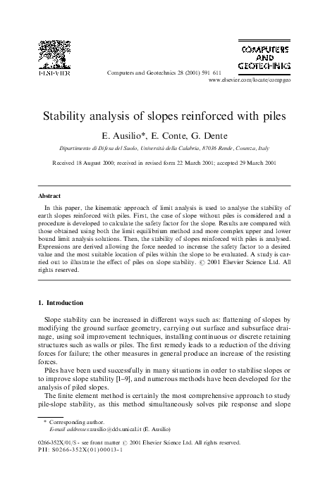 (PDF) Stability analysis of slopes reinforced with piles