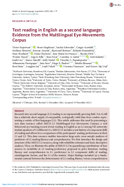 (PDF) Text reading in English as a second language: Evidence from the ...