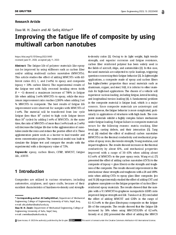 (PDF) Improving the fatigue life of composite by using multiwall carbon ...