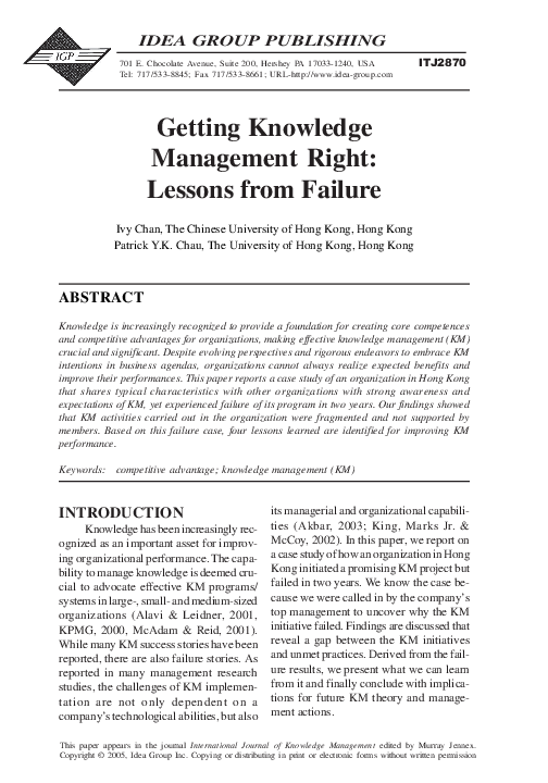(PDF) Getting Knowledge Management Right