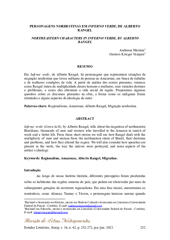(PDF) Personagens Nordestinas Em Inferno Verde, De Alberto Rangel
