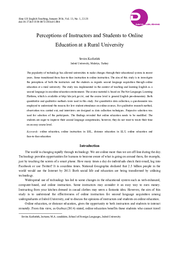 (PDF) Perceptions of Instructors and Students to Online Education at a ...