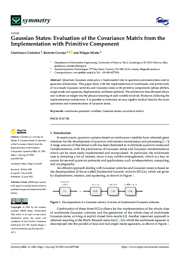 (PDF) Gaussian States: Evaluation of the Covariance Matrix from the ...