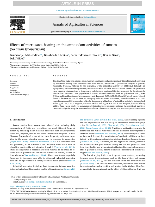 (PDF) Effects of microwave heating on the antioxidant activities of ...