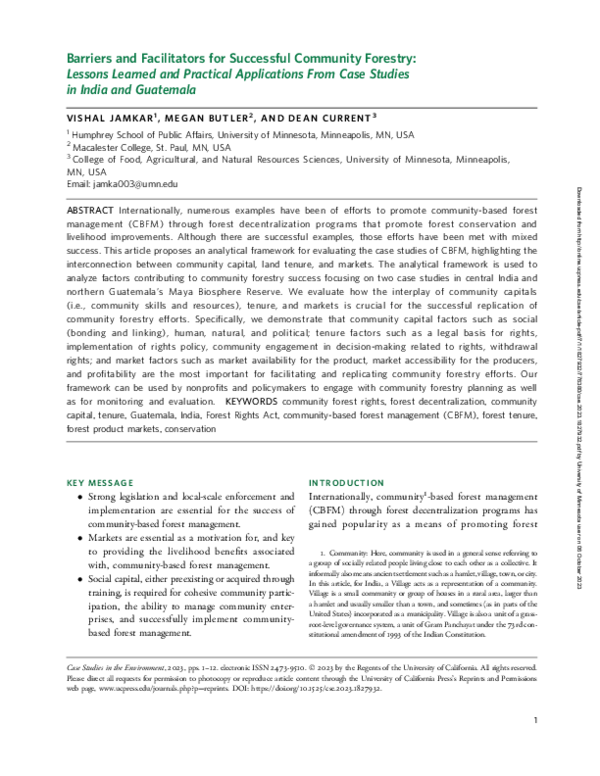 (PDF) Barriers and Facilitators for Successful Community Forestry ...