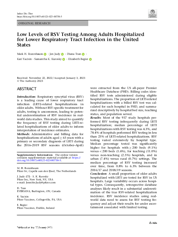(PDF) Low Levels of RSV Testing Among Adults Hospitalized for Lower ...