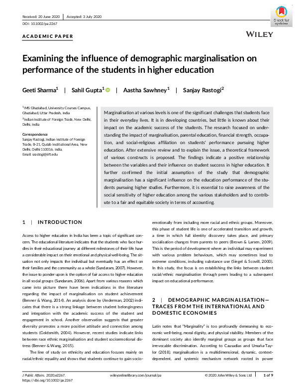 (PDF) Examining the influence of demographic marginalisation on ...
