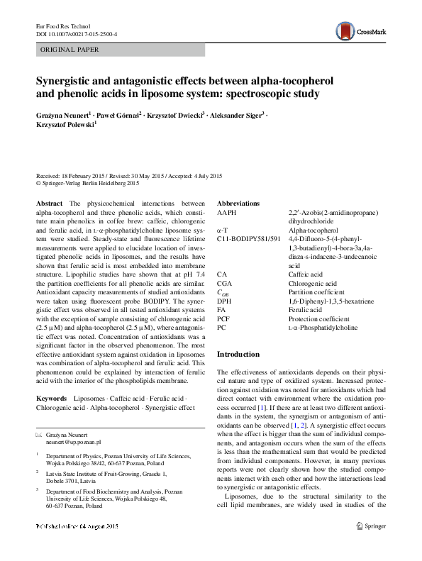(PDF) Synergistic and antagonistic effects between alpha-tocopherol and ...